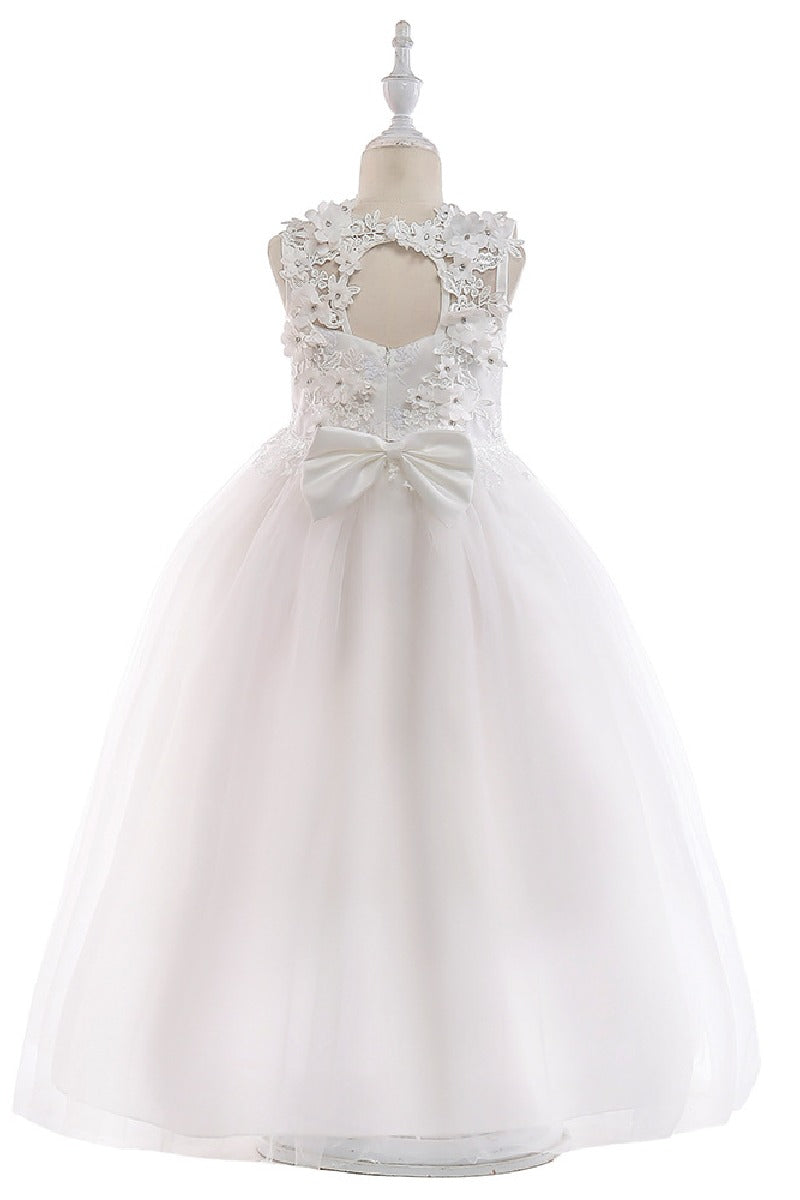 A-Line Illusion Neck Maxi Lace Tulle Flower Girl Dress 572076689366