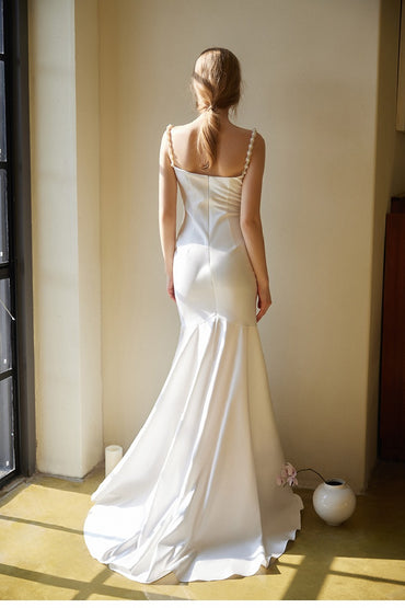 Trumpet-Mermaid High-Low Satin Wedding Dress 826634920868