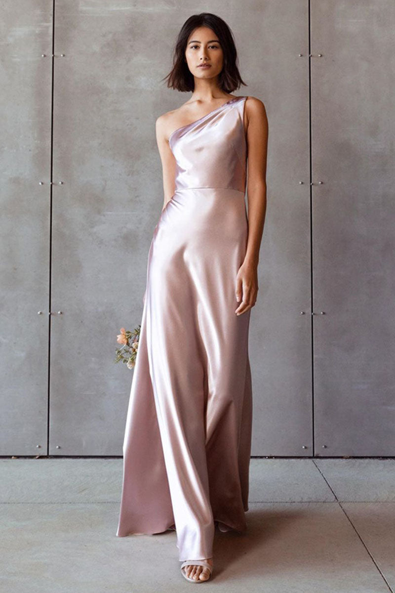 A-Line Maxi Elastic Silk like Satin Bridesmaid Dress 838180096858