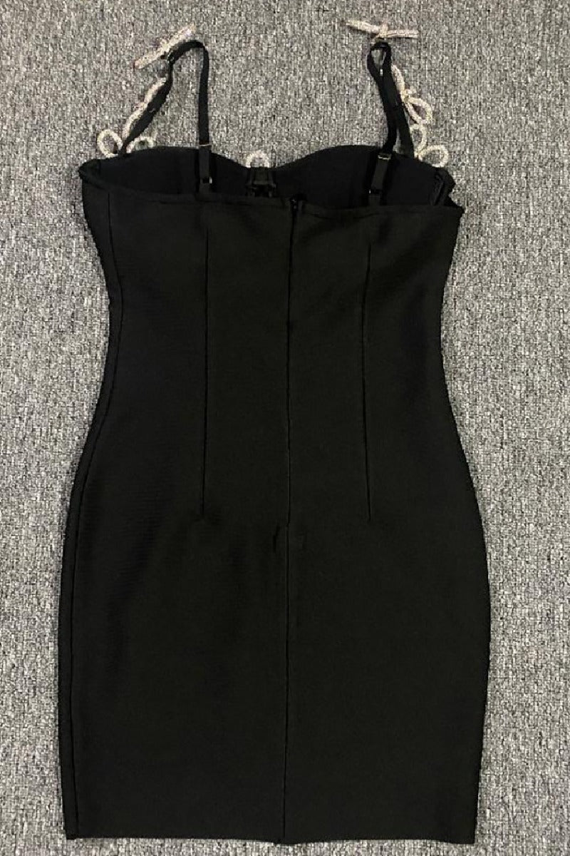 Fake wind design bow small black diamond-studded slip dress 784478813669