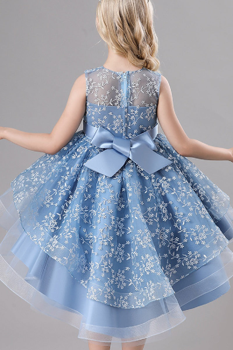 A-Line Scoop Neck Sleeveless High-Low Tulle Flower Girl Dresses 689179187830