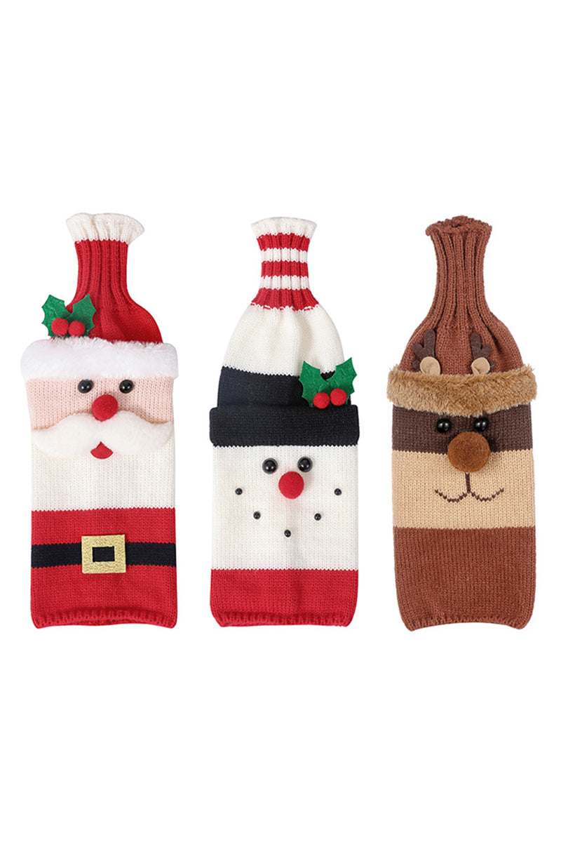 Christmas decorations wine knit bottle set holiday scene layout  644790993151