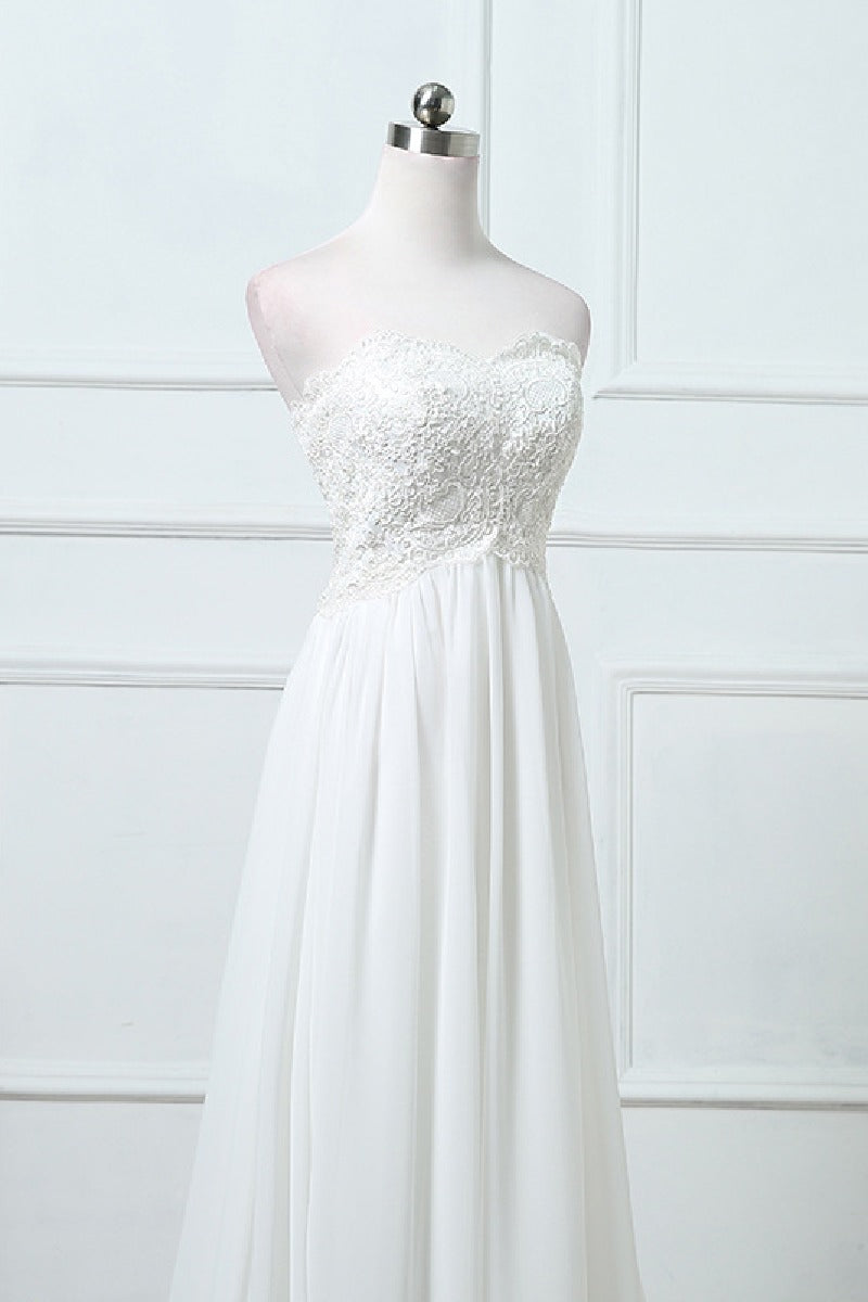 A-Line Sweep-Brush Train Chiffon Wedding Dress 640165830660