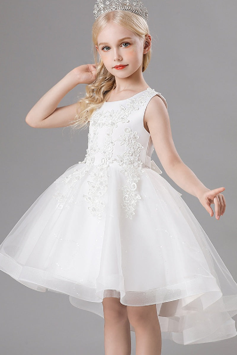 A-Line Scoop Neck Sleeveless High-Low Tulle Flower Girl Dresses 751391963514