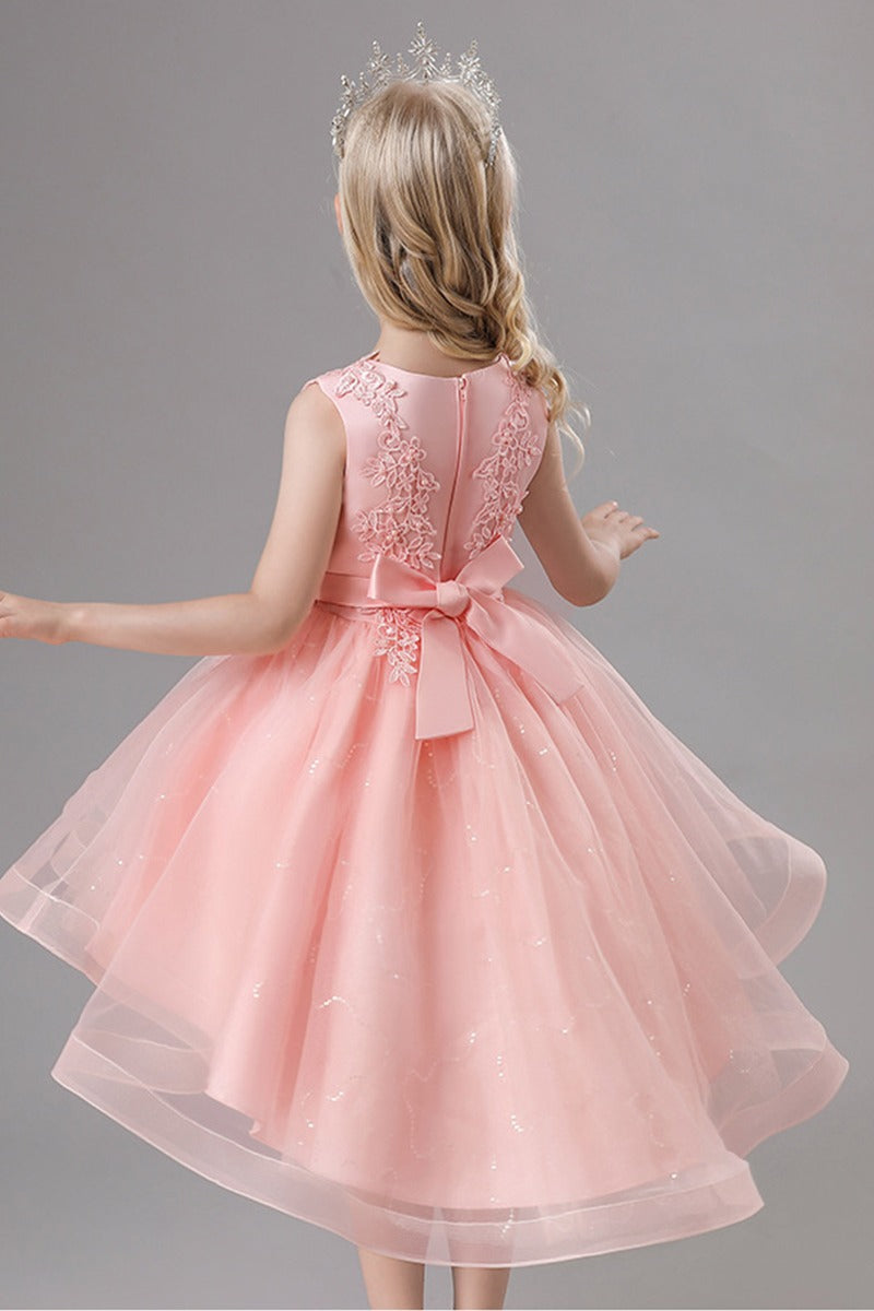 A-Line Scoop Neck Sleeveless High-Low Tulle Flower Girl Dresses 751391963514