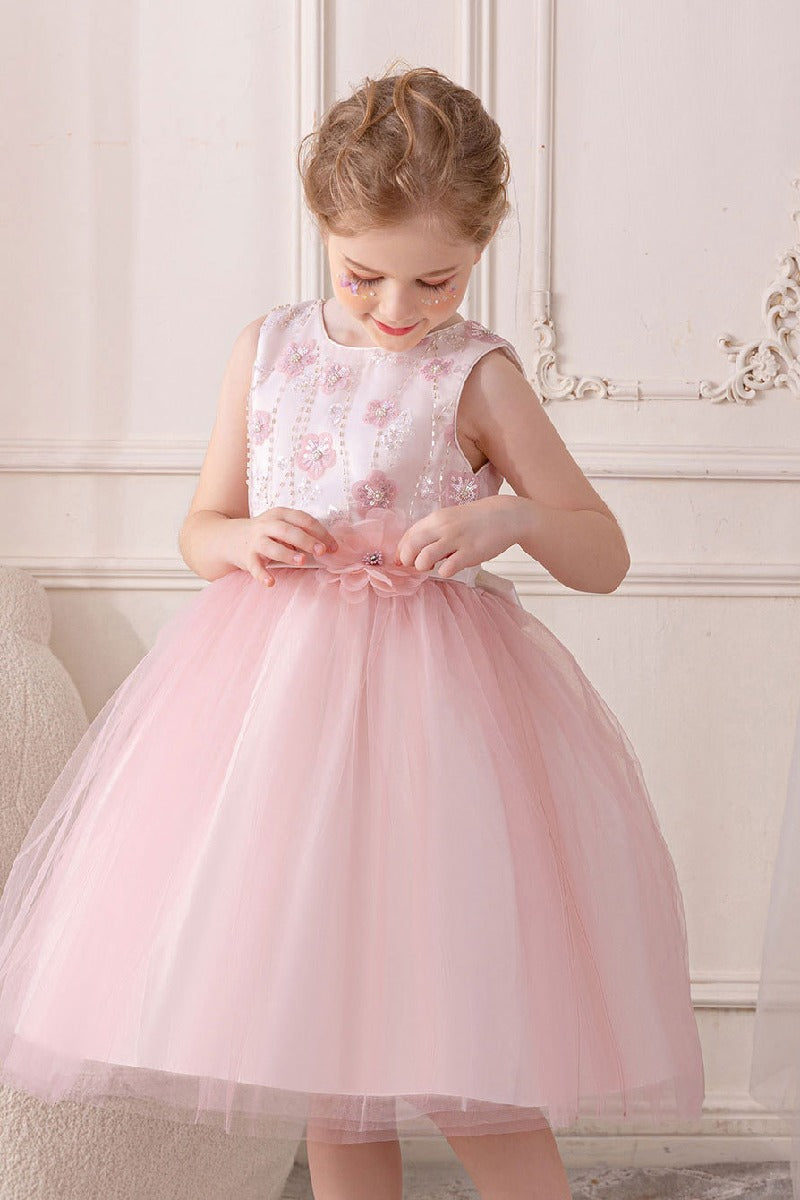 A-line/Princess Scoop Neck Knee-Length Lace Tulle Flower Girl Dress With Bowknot Sashes 854386467203