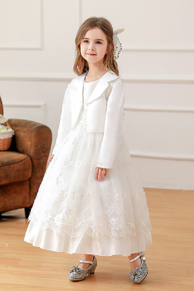 A-Line/two-piece Scoop Neck Long Sleeve Lace Flower Girl Dresses 785738686737