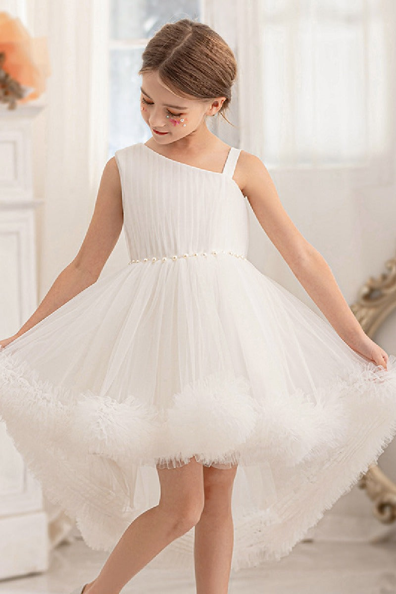 Ball-Gown One Shoulder Tulle High-Low Flower Girl Dresses 797125420828