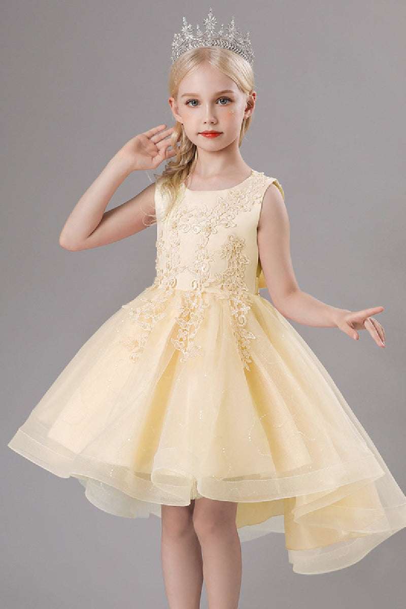 A-Line Scoop Neck Sleeveless High-Low Tulle Flower Girl Dresses 751391963514