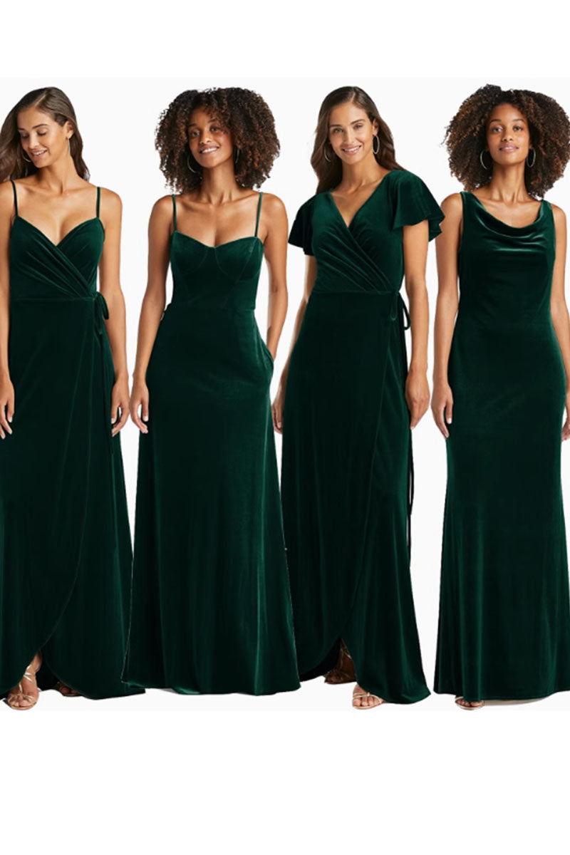 A-Line Maxi Velvet Bridesmaid Dress 632358899575