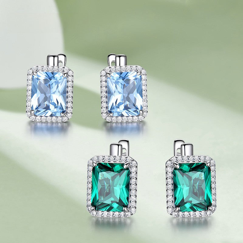 Sky blue topaz square earrings with diamonds 616219943551