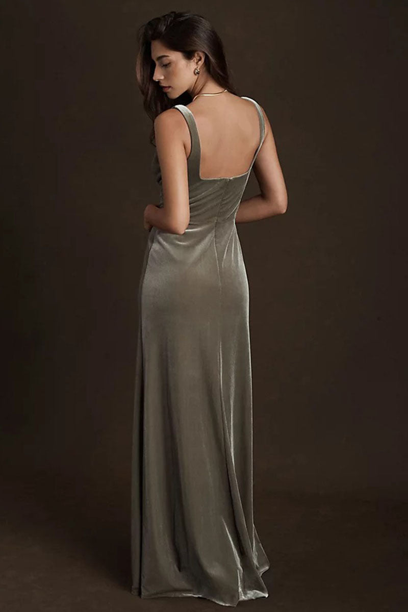 Sheath-Column Maxi Velvet Bridesmaid Dress 687887473377