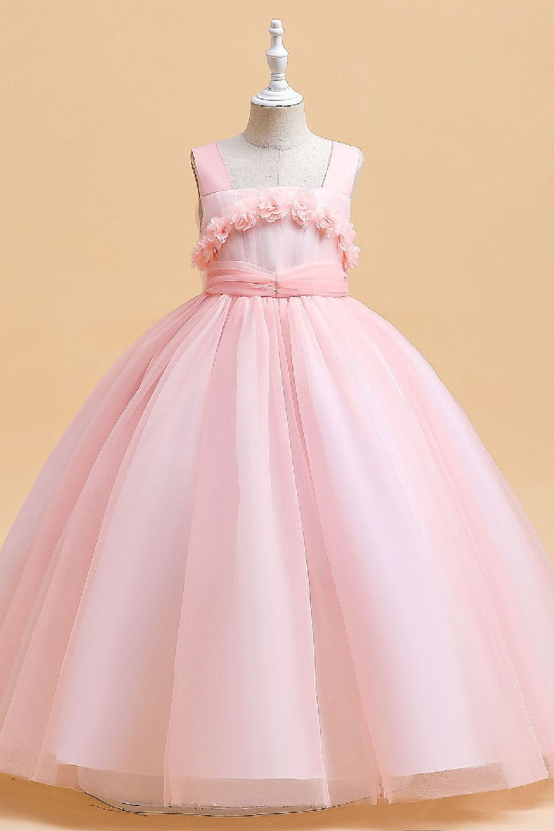 A-Line Straps Neck Tulle Maxi Flower Girl Dresses 848520948280