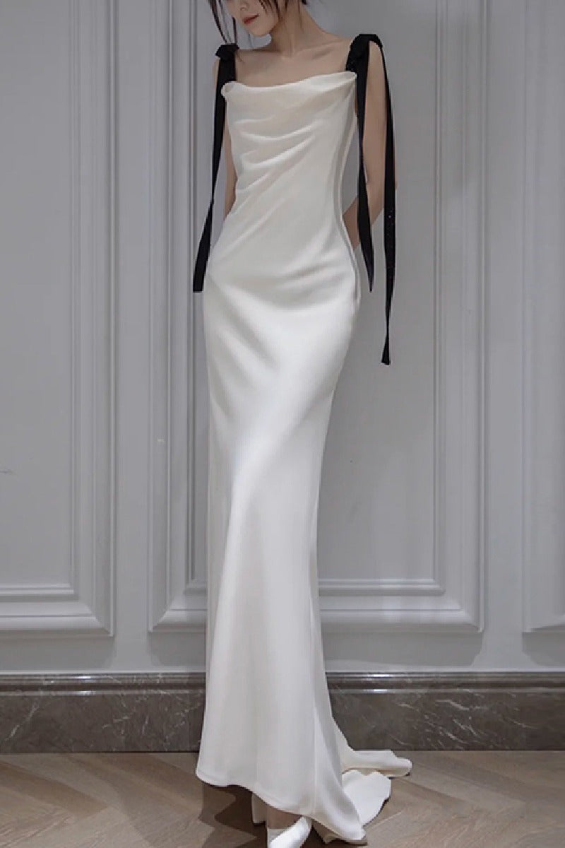 Sheath-Column Sweep-Brush Train Satin Wedding Dress 668572014772