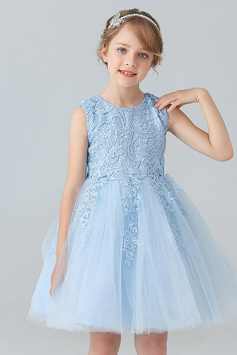 A-Line Scoop Neck Sleeveless Lace/Tulle Flower Girl Dresses With Bow(s) 728999018070