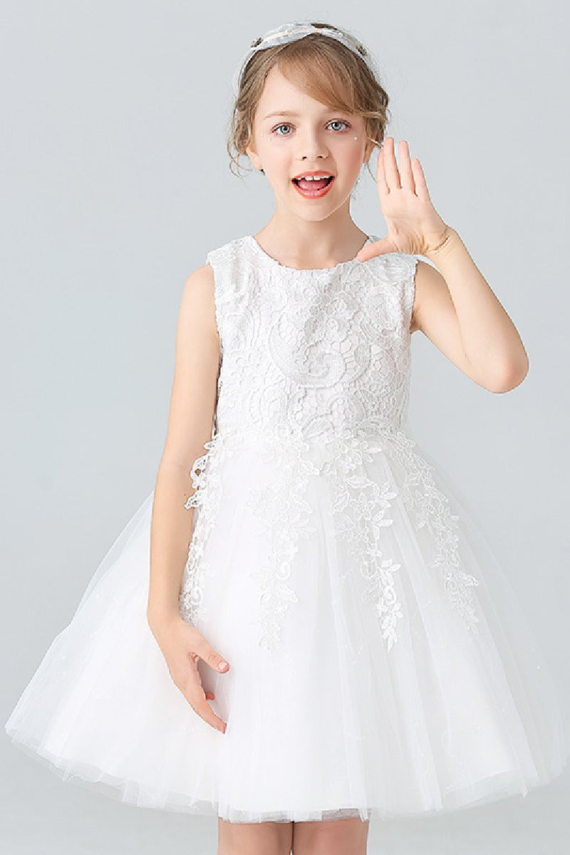 A-Line Scoop Neck Sleeveless Lace/Tulle Flower Girl Dresses With Bow(s) 728999018070