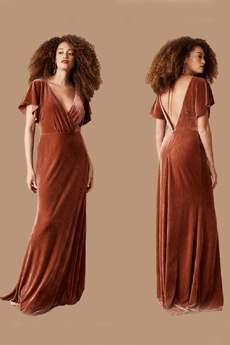 A-Line Maxi Velvet Bridesmaid Dress 658543548708