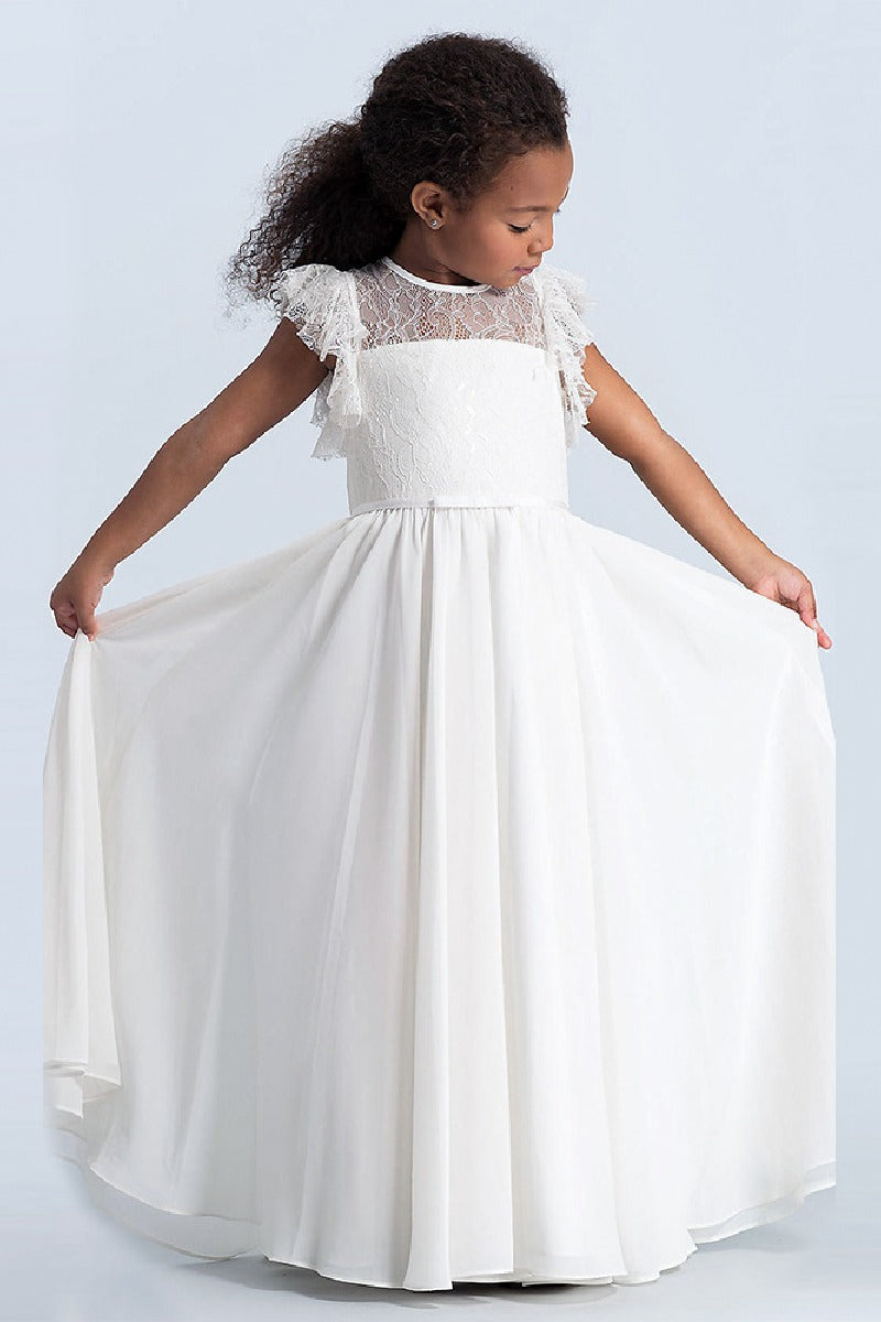 A-Line Illusion Neck Chiffon Flower Girl Dresses 642898843181