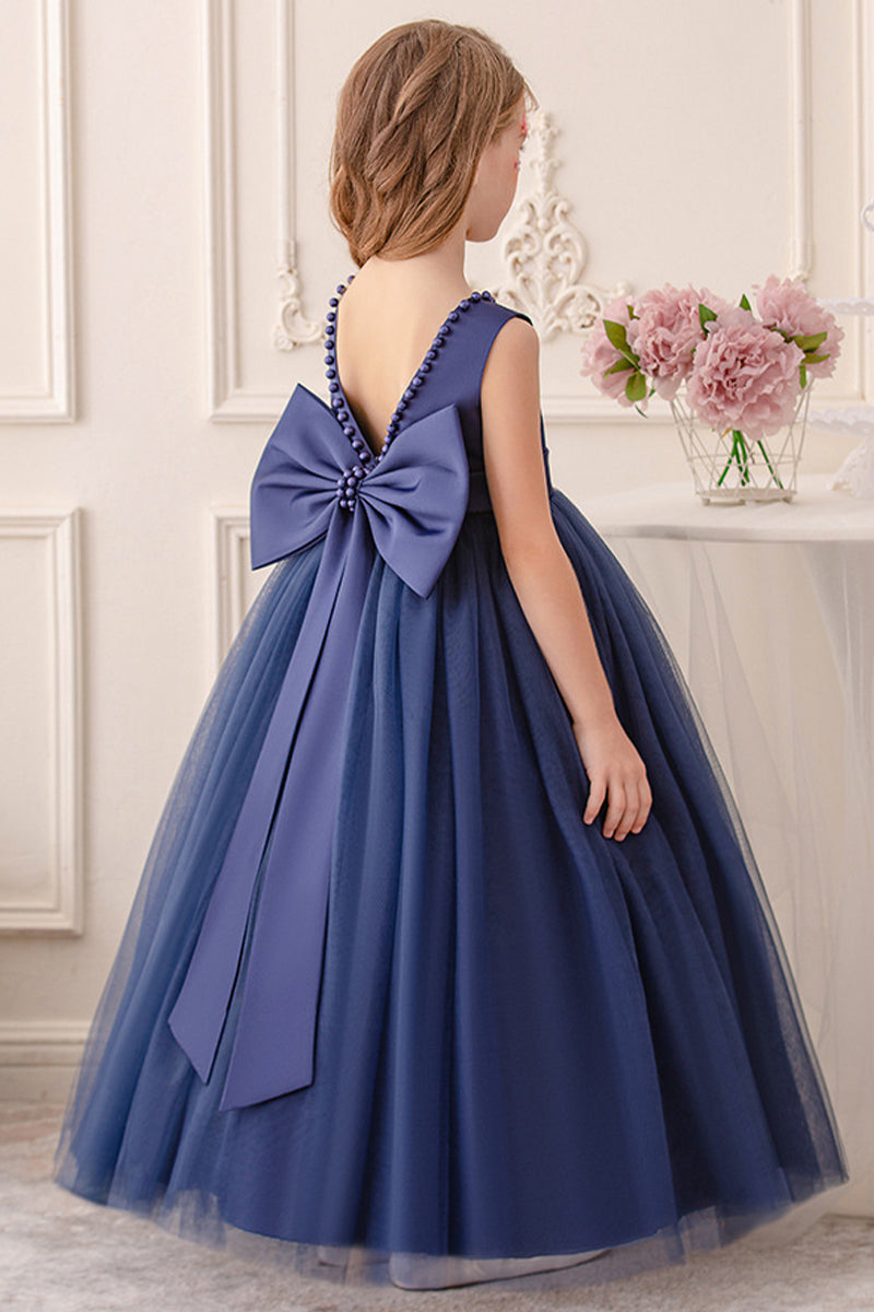 A-Line Scoop Neck Satin/Tulle Flower Girl Dresses With Bow(s)/Beading 752041855392