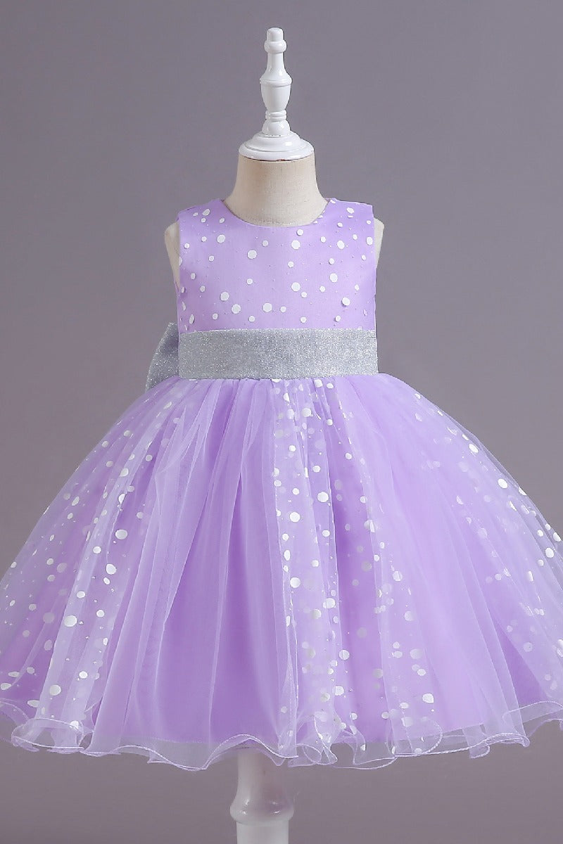 Ball-Gown Scoop Neck Sleeveless Dot Print/Tulle Flower Girl Dresses With Bow(s) 675366554705