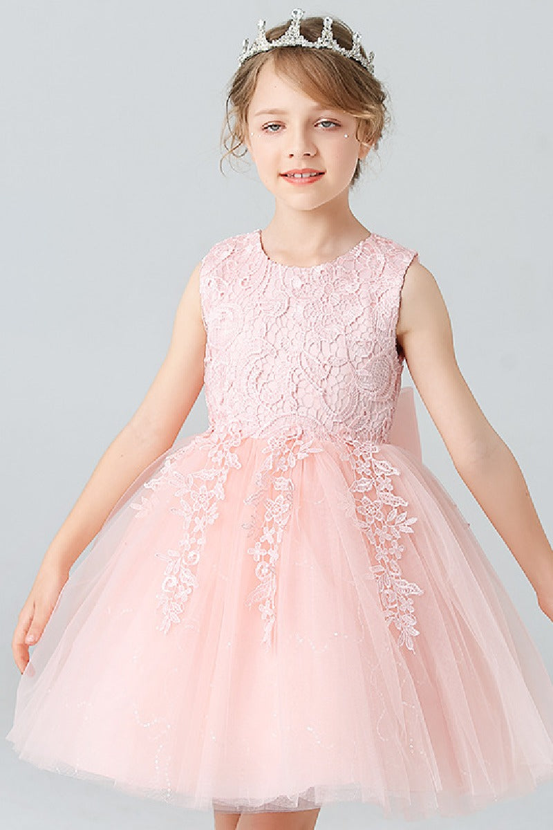 A-Line Scoop Neck Sleeveless Lace/Tulle Flower Girl Dresses With Bow(s) 728999018070