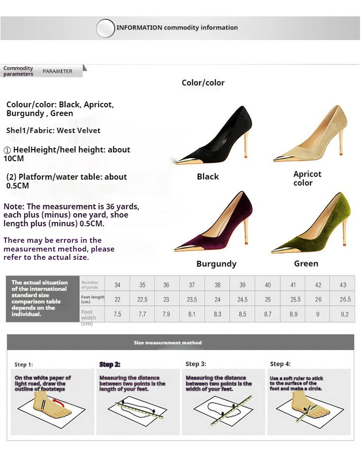 Banquet fashion light luxury high-heeled stilettos metal pointed suede dress shoes with high heels 718321941230