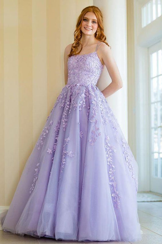 A-Line Sweep-Brush Train Tulle Prom Dress CS0403