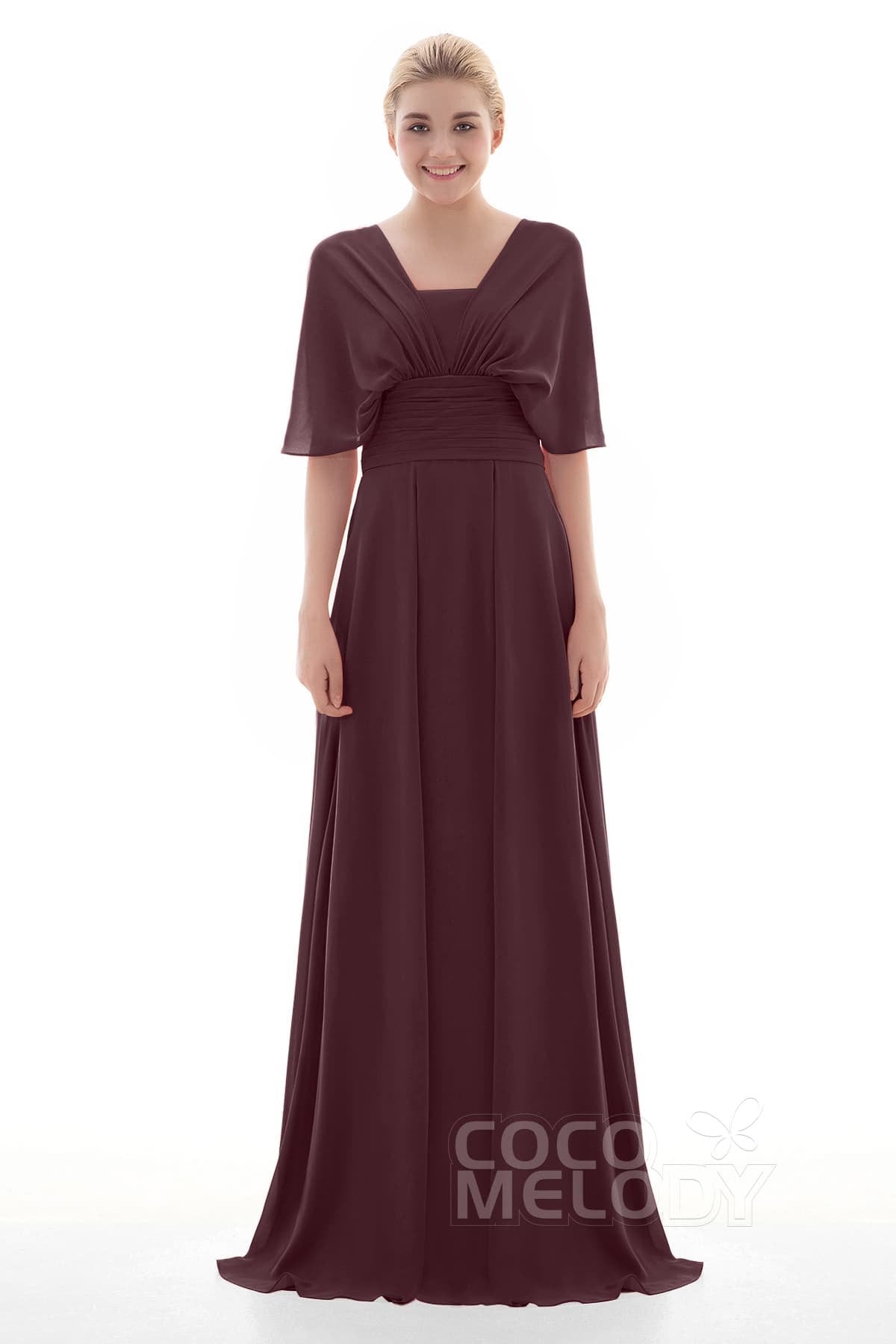 COCOMELODY Sheath Floor Length Chiffon Bridesmaid Dress JOZF15001 