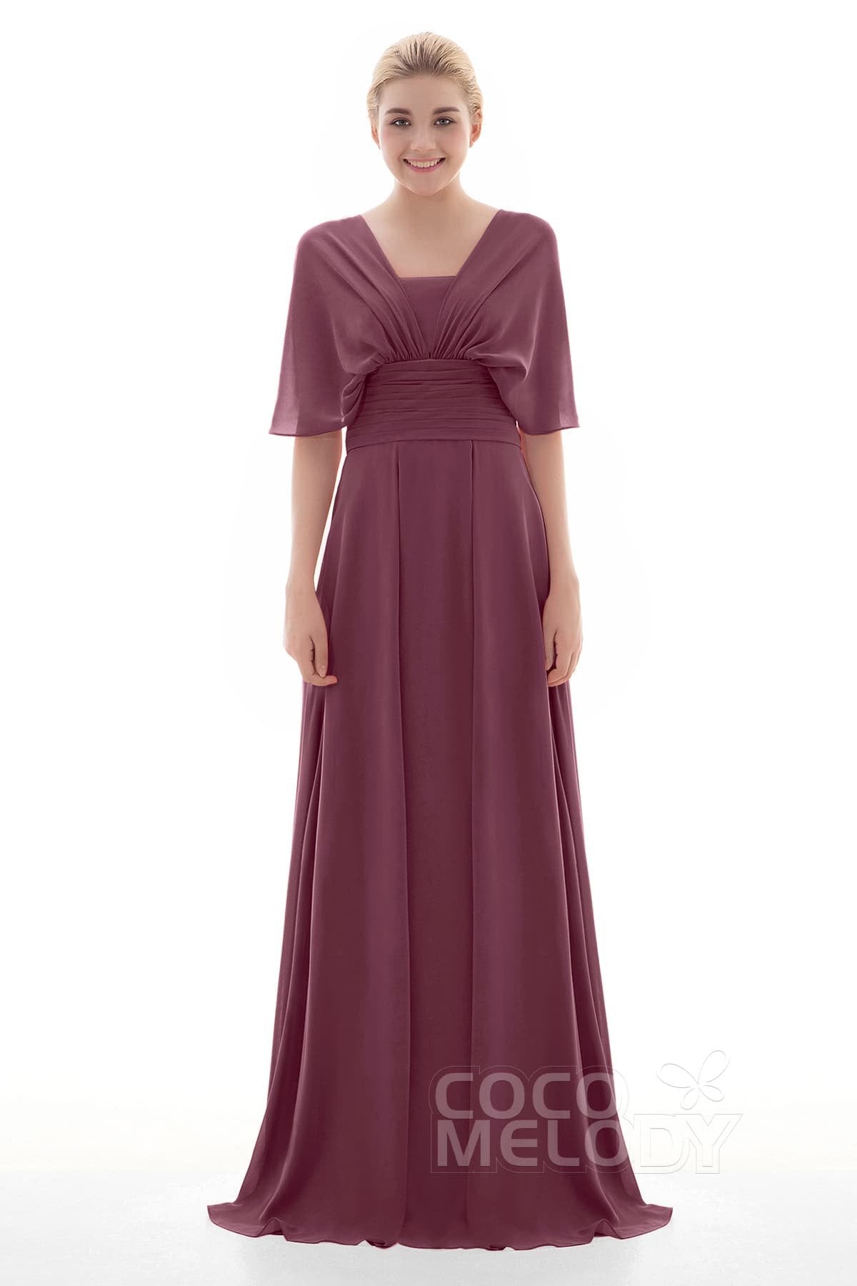 COCOMELODY Sheath Floor Length Chiffon Bridesmaid Dress JOZF15001 