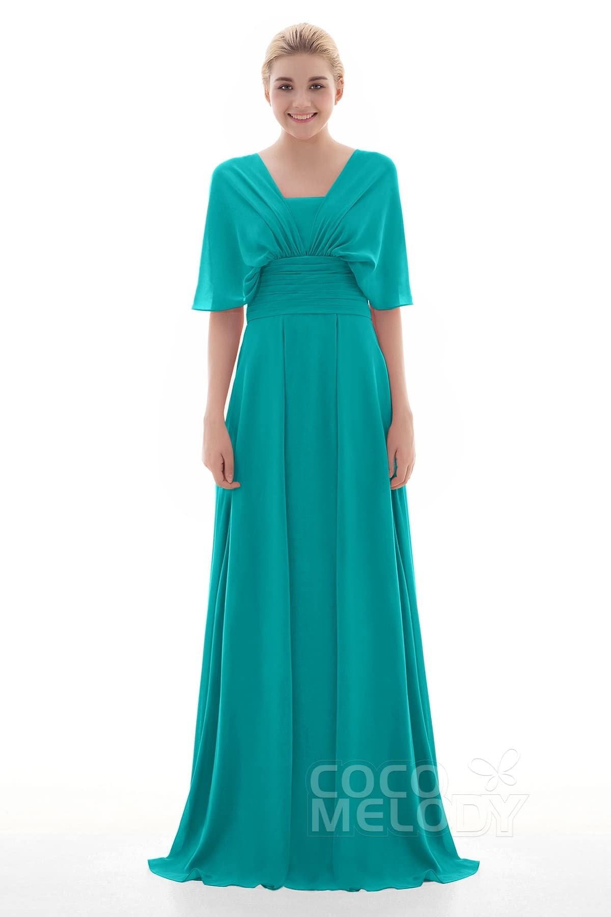 COCOMELODY Sheath Floor Length Chiffon Bridesmaid Dress JOZF15001 