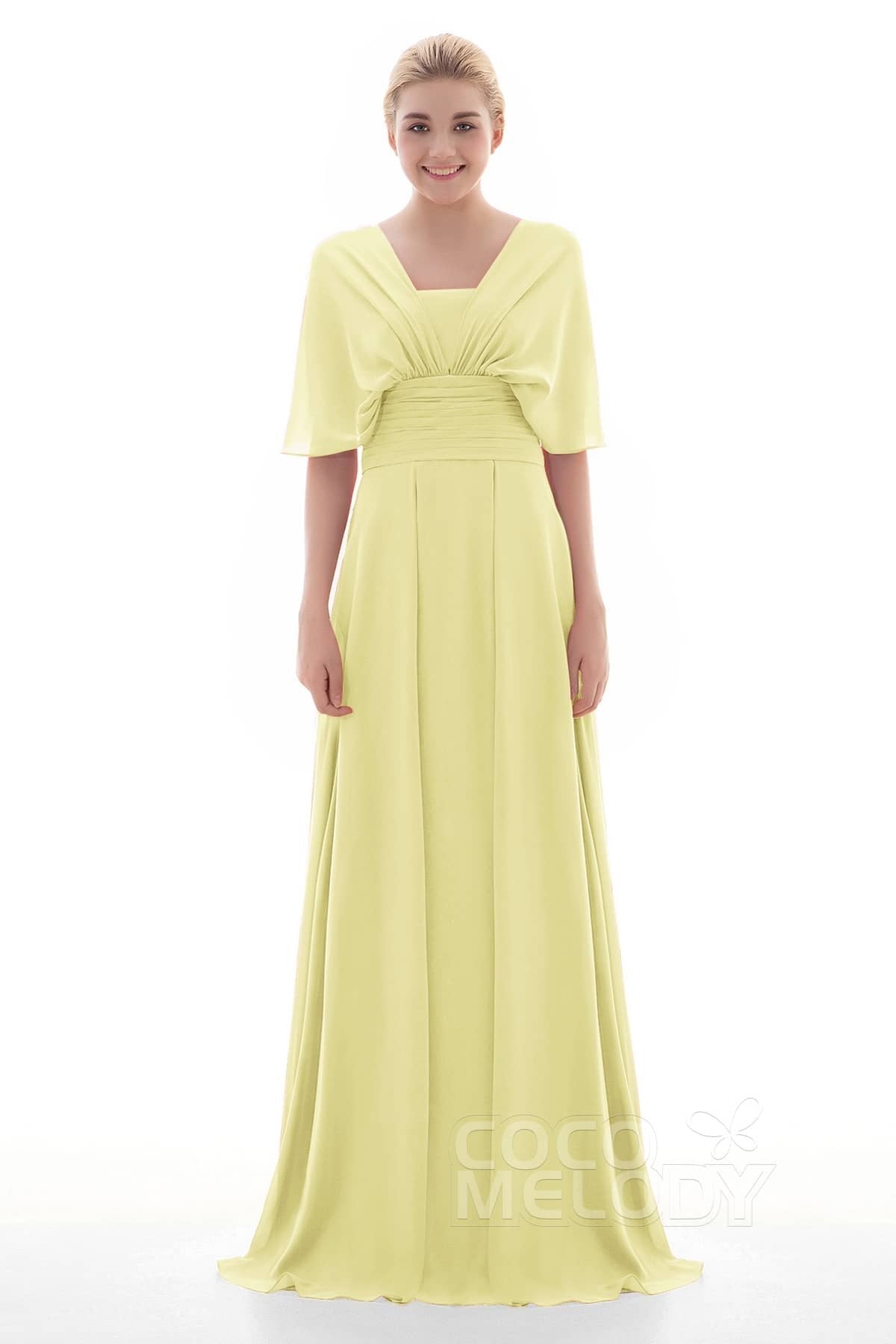 COCOMELODY Sheath Floor Length Chiffon Bridesmaid Dress JOZF15001 