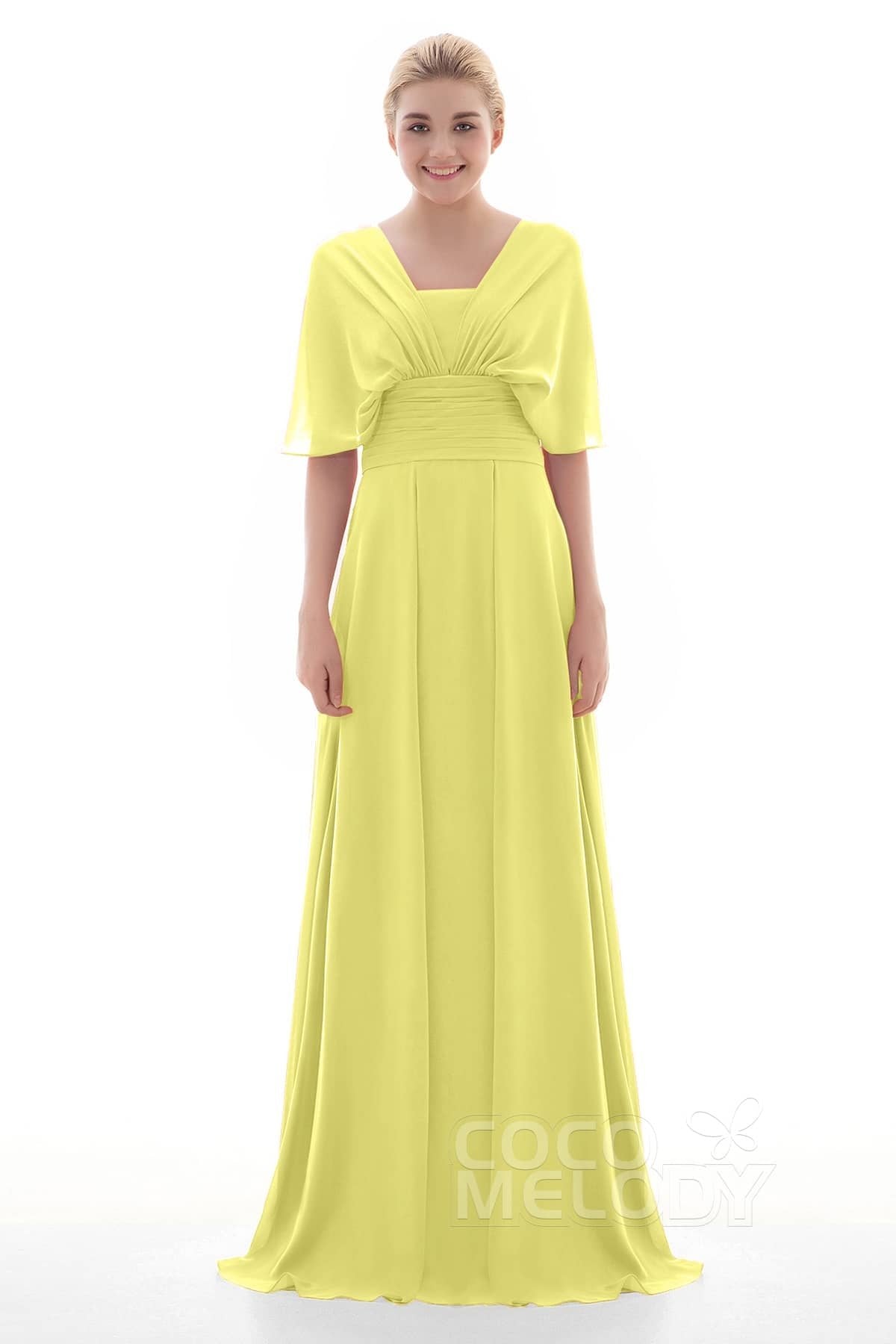 COCOMELODY Sheath Floor Length Chiffon Bridesmaid Dress JOZF15001 