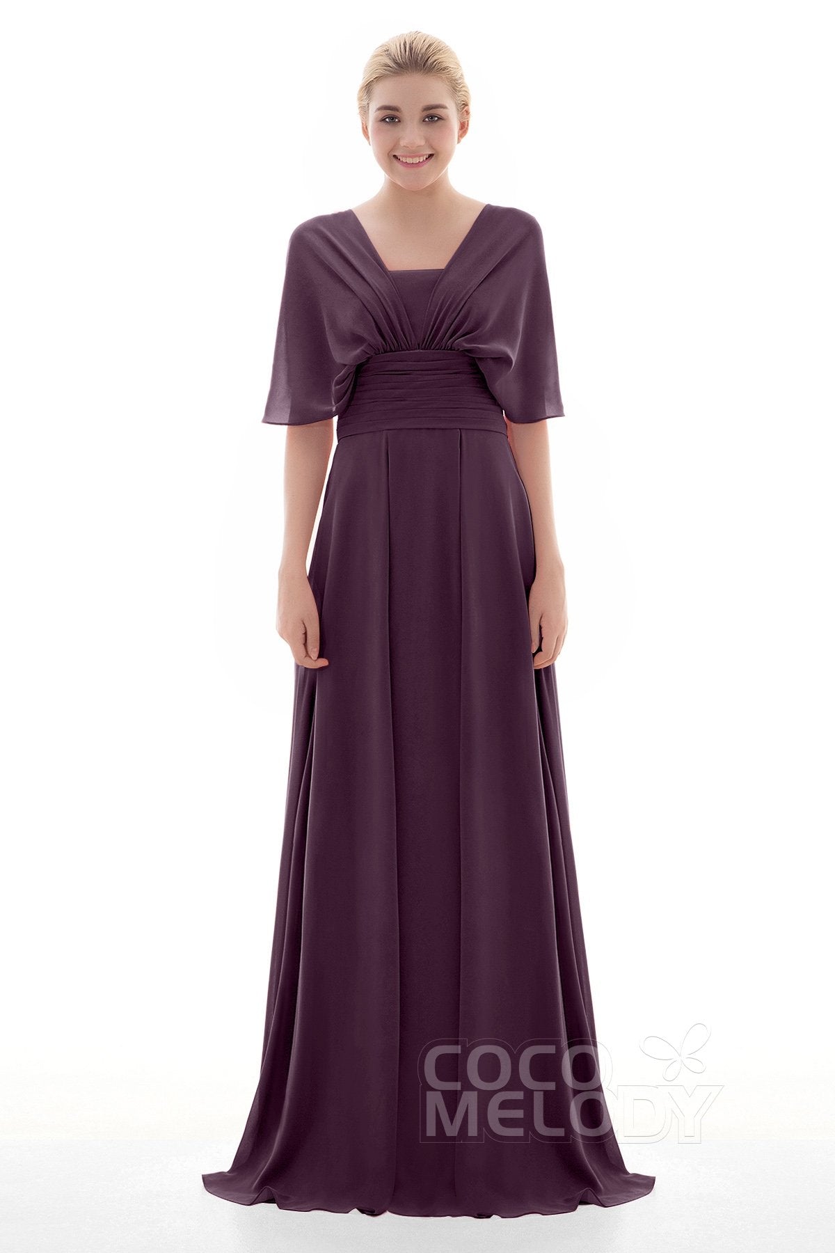 COCOMELODY Sheath Floor Length Chiffon Bridesmaid Dress JOZF15001 