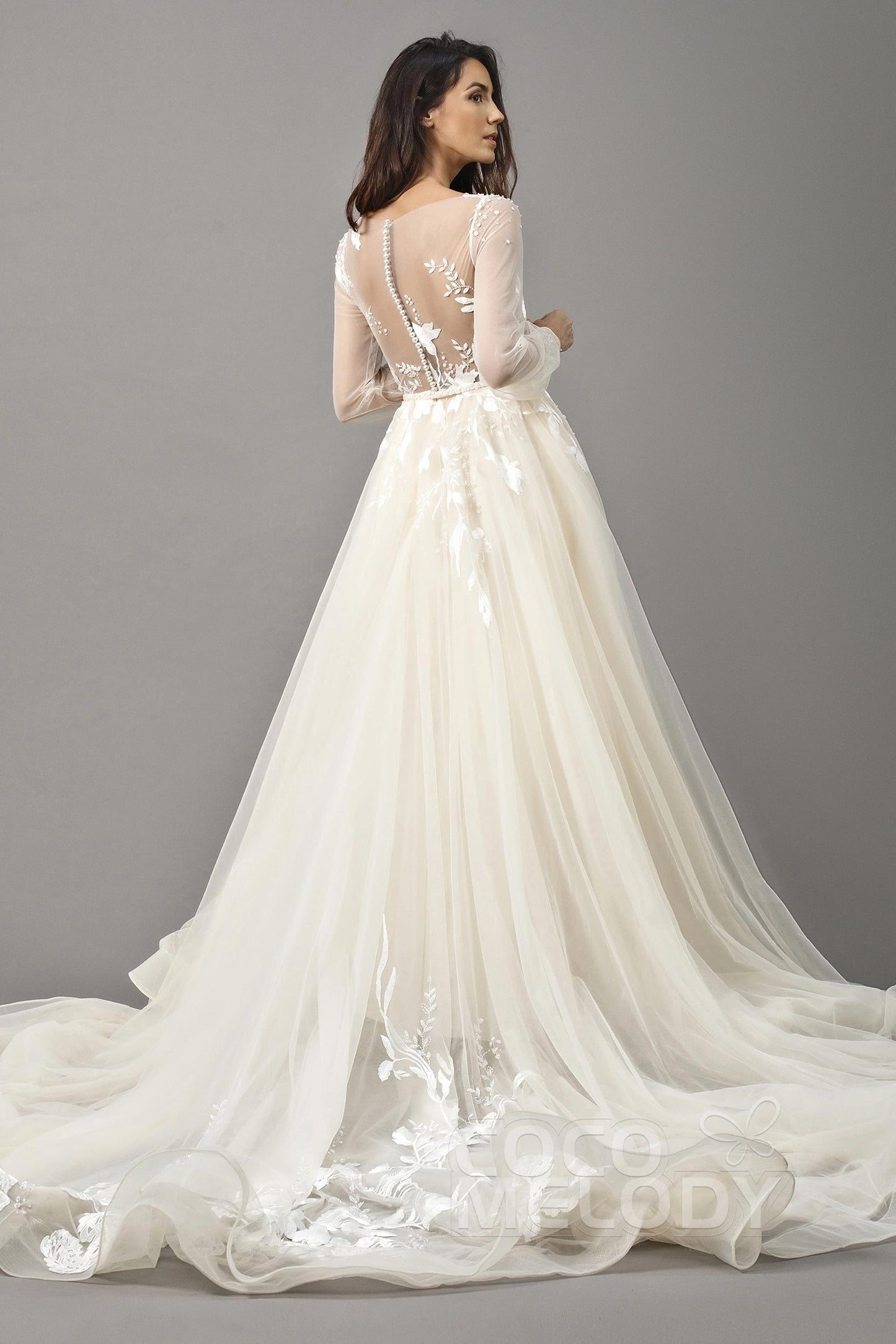 A-Line Chapel Train Tulle Wedding Dress LD5199CR