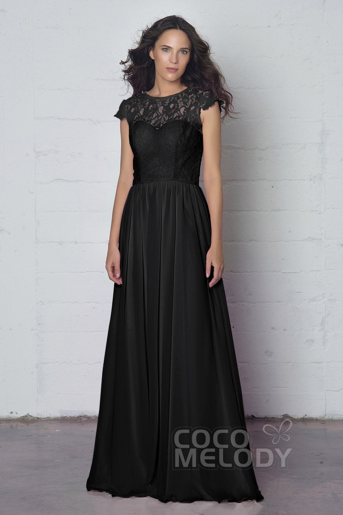 COCOMELODY Sheath-Column Floor Length Lace and Chiffon Dress LOZF1503E 