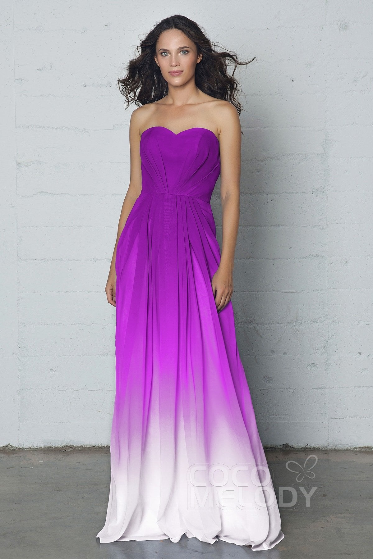 COCOMELODY A-Line Floor Length Chiffon Ombre Dress LOZF15045 