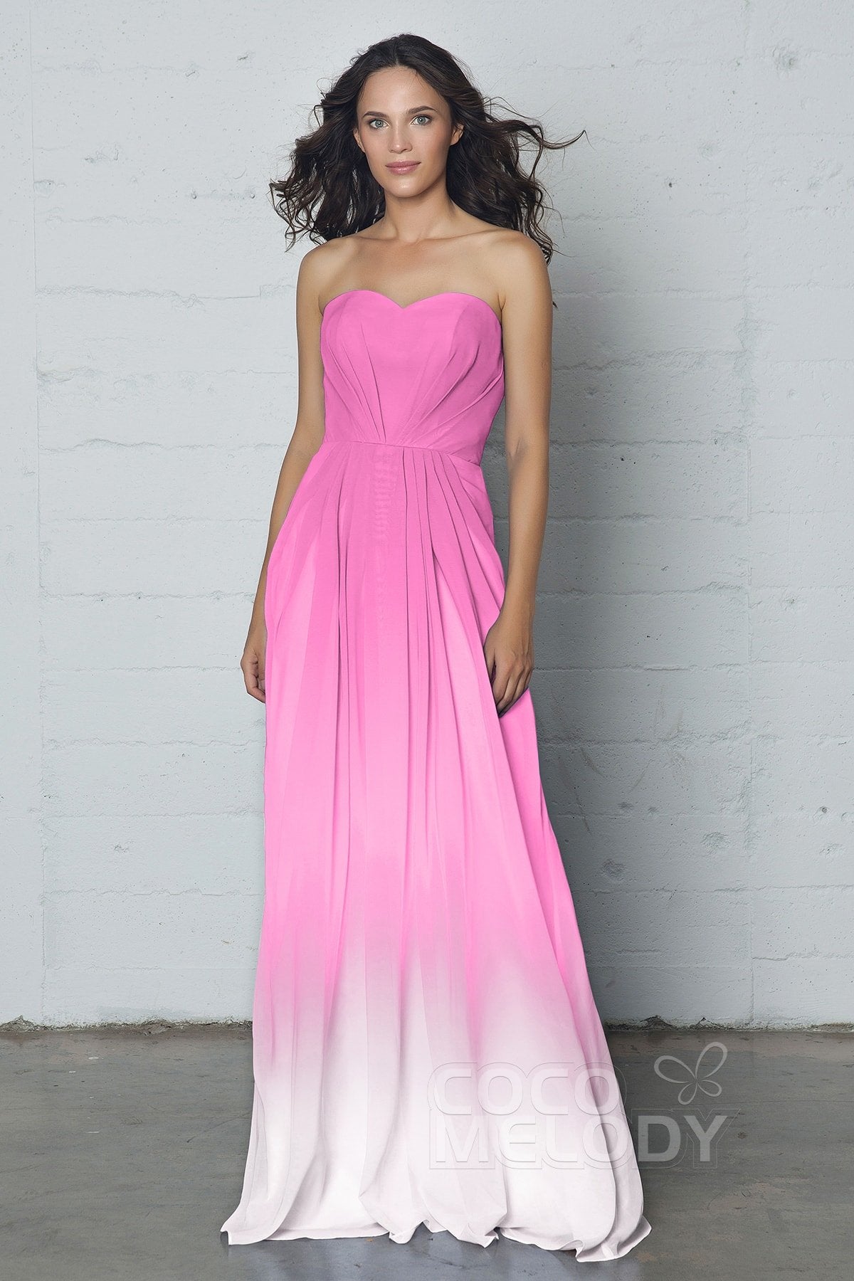 COCOMELODY A-Line Floor Length Chiffon Ombre Dress LOZF15045 