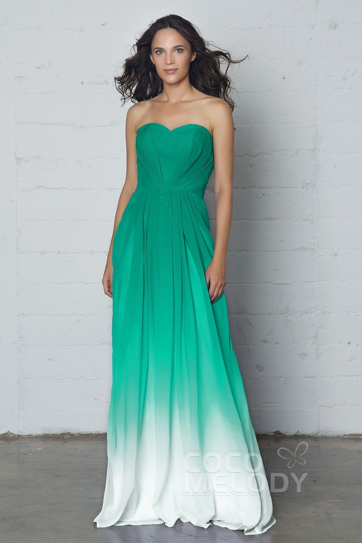 COCOMELODY A-Line Floor Length Chiffon Ombre Dress LOZF15045 