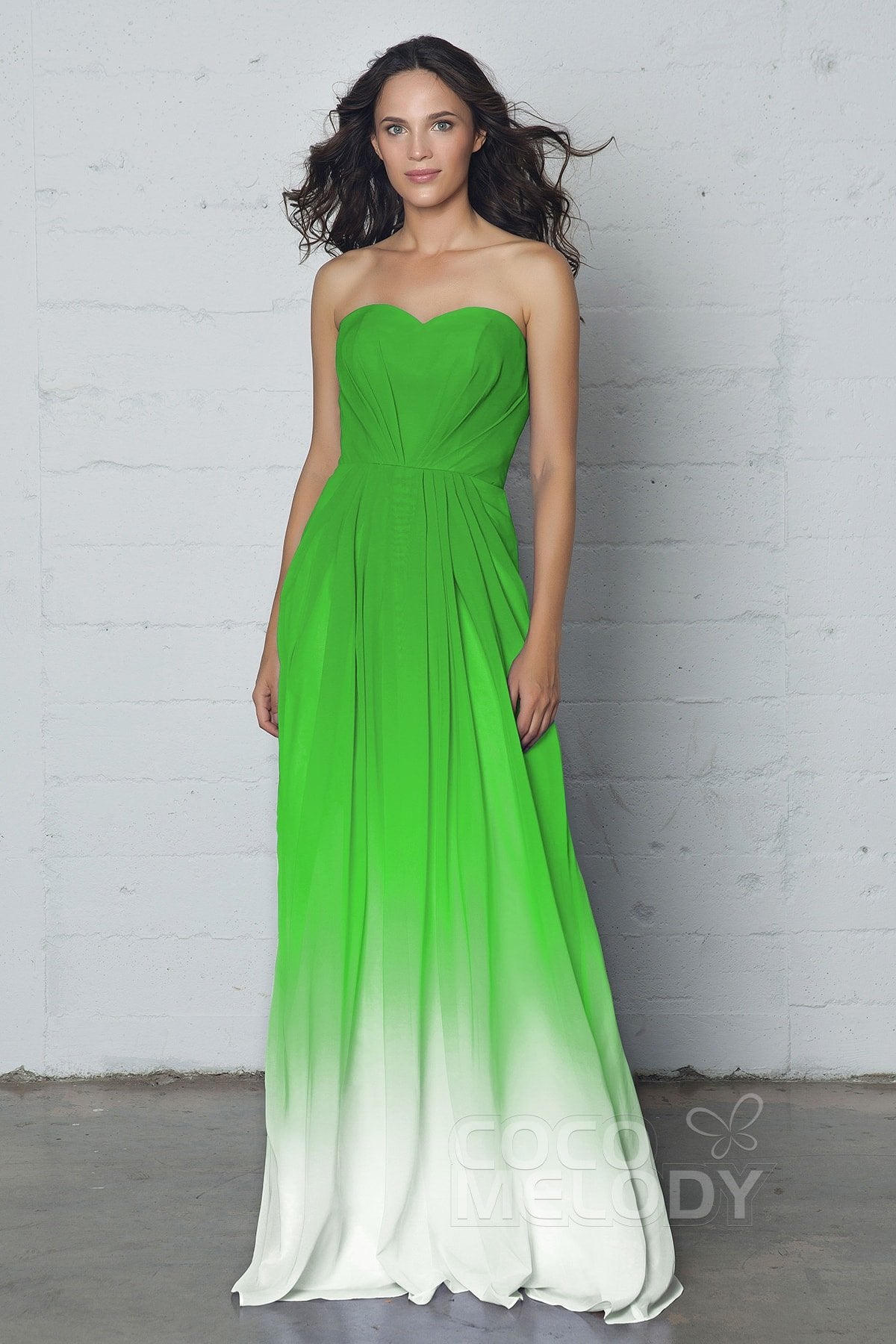 COCOMELODY A-Line Floor Length Chiffon Ombre Dress LOZF15045 