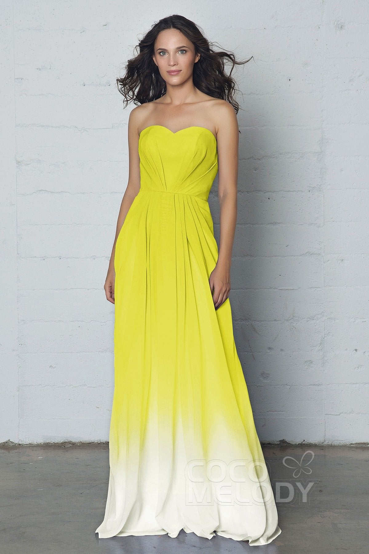 COCOMELODY A-Line Floor Length Chiffon Ombre Dress LOZF15045 