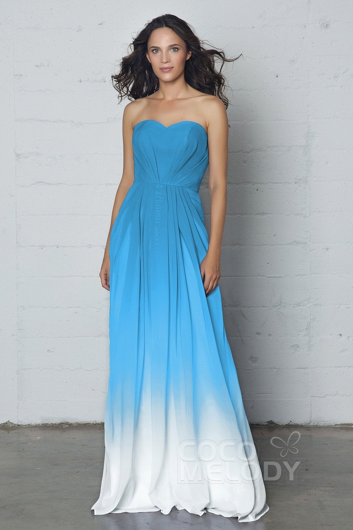 Sweetheart Floor Length Chiffon Dress LOZF15045 Ocean Blue