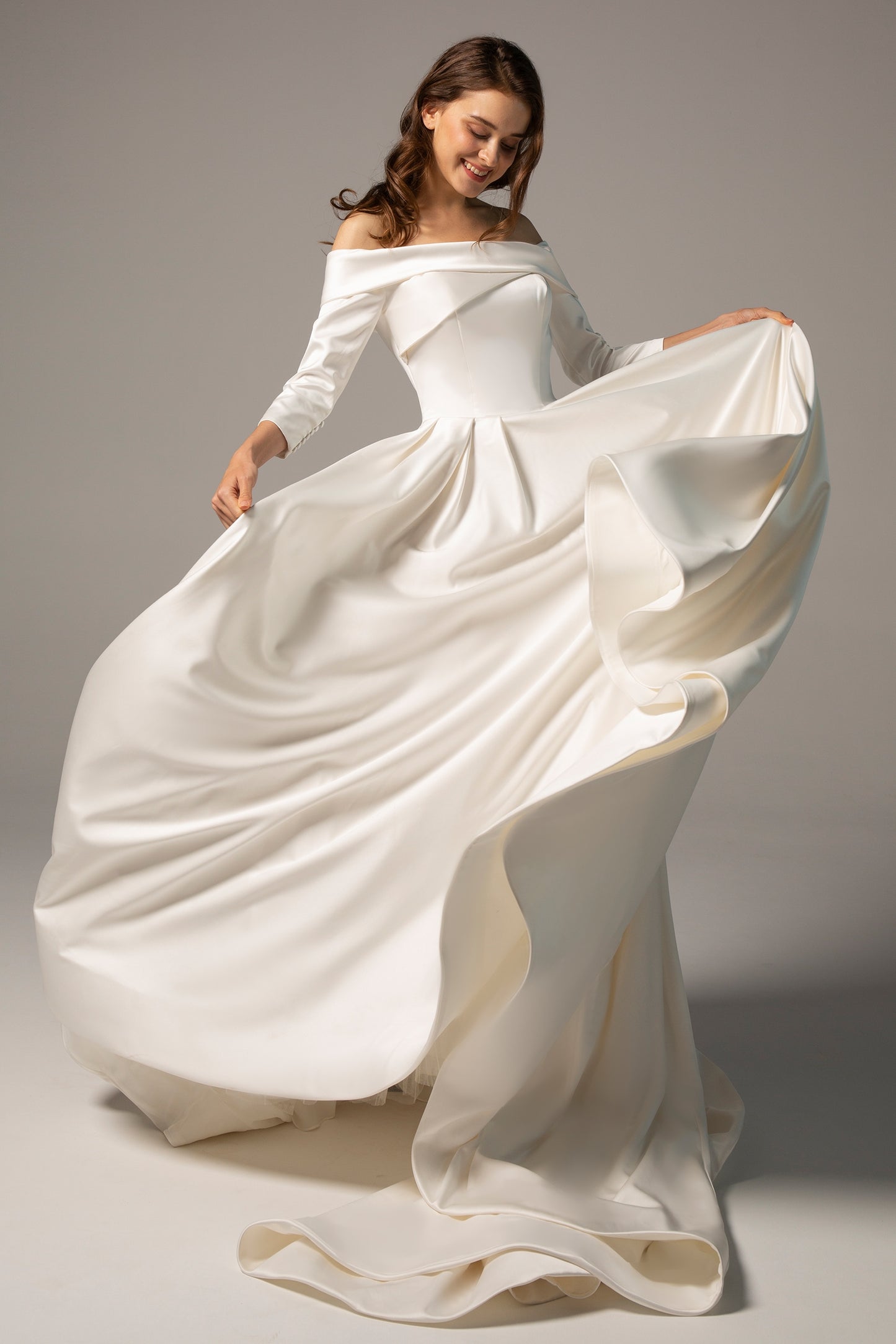 Princess Chapel Train Satin Wedding Dress CW2365