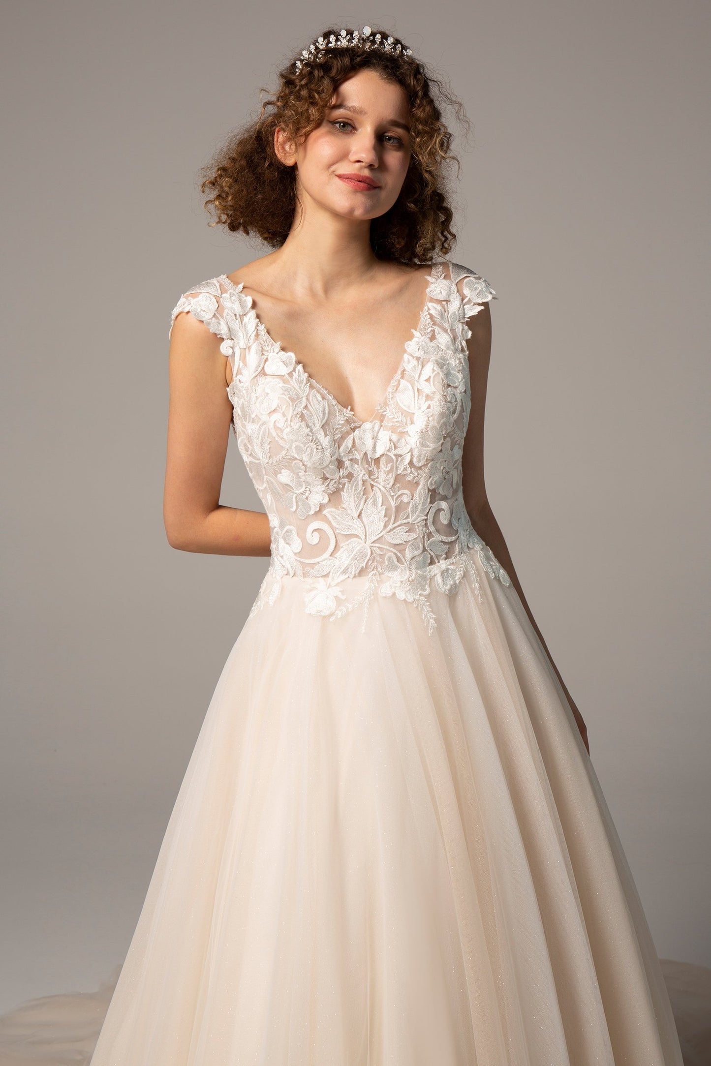 A-Line Chapel Train Tulle Wedding Dress CW2385