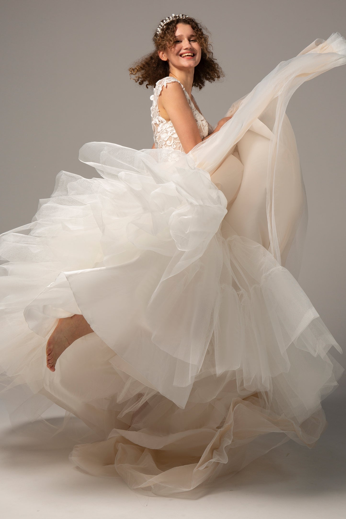 A-Line Chapel Train Tulle Wedding Dress CW2385