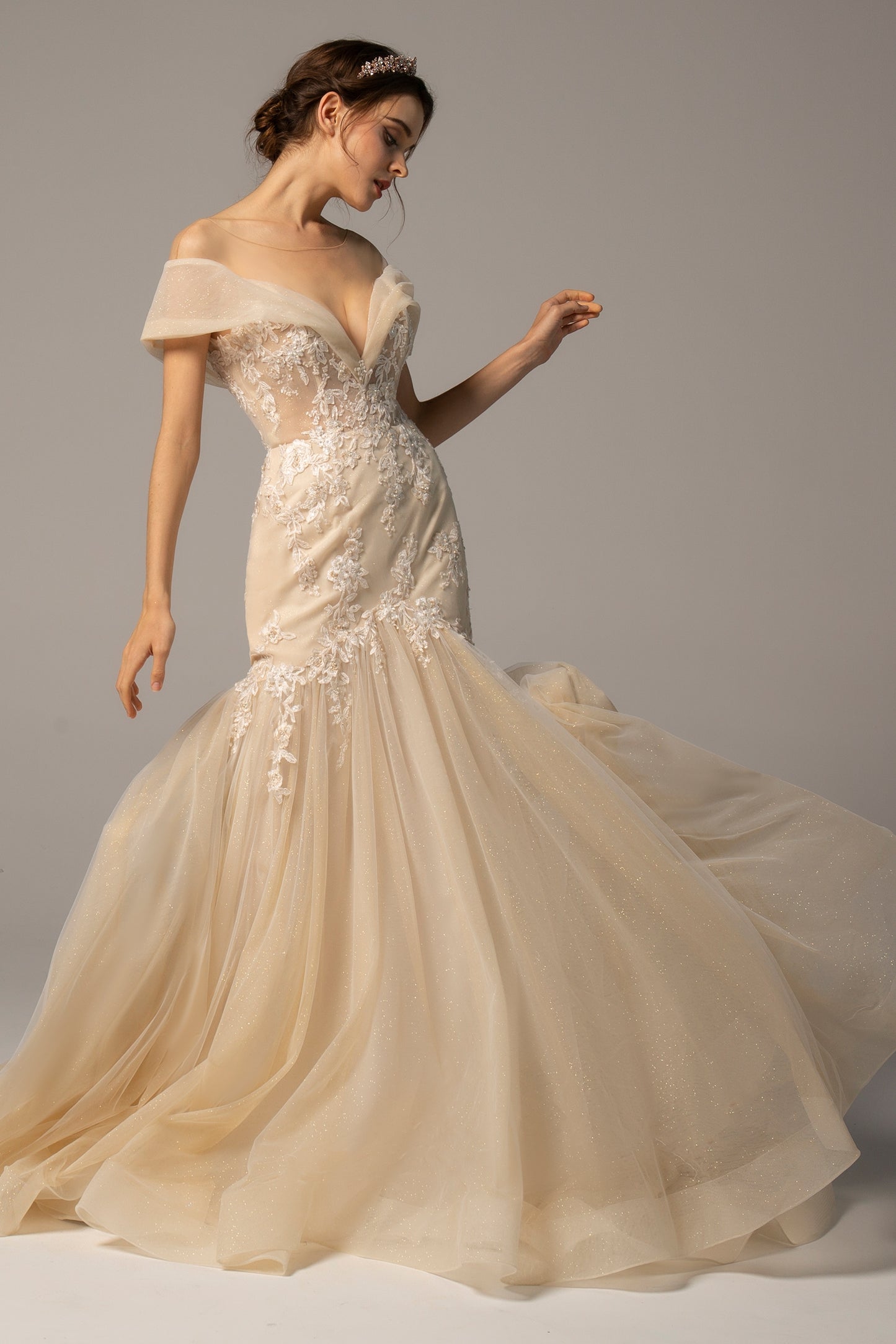 Trumpet-Mermaid Court Train Tulle Wedding Dress CW2377