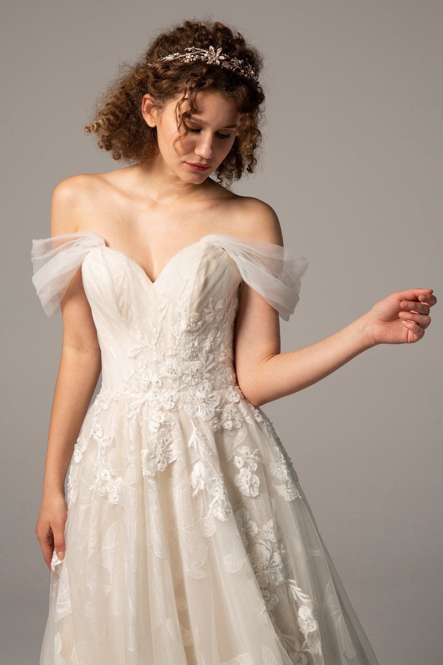 A-Line Court Train Tulle Wedding Dress CW2390