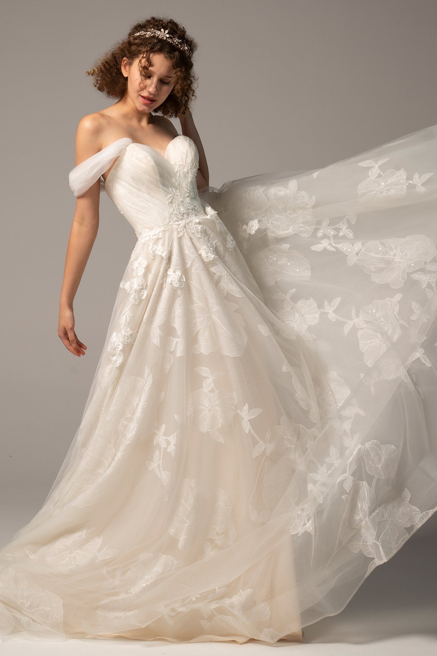 A-Line Court Train Tulle Wedding Dress CW2390