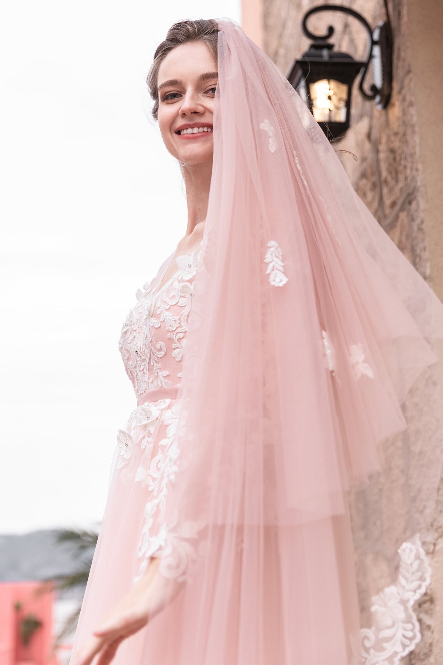 Two-tier Lace Edge Tulle Cathedral Veils with Appliques CV0228