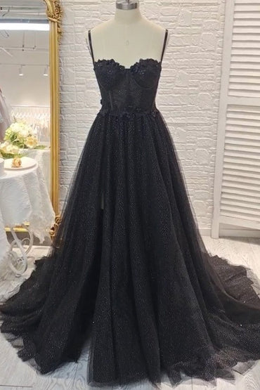 A-Line Sweep-Brush Train Tulle Prom Dress CS0439