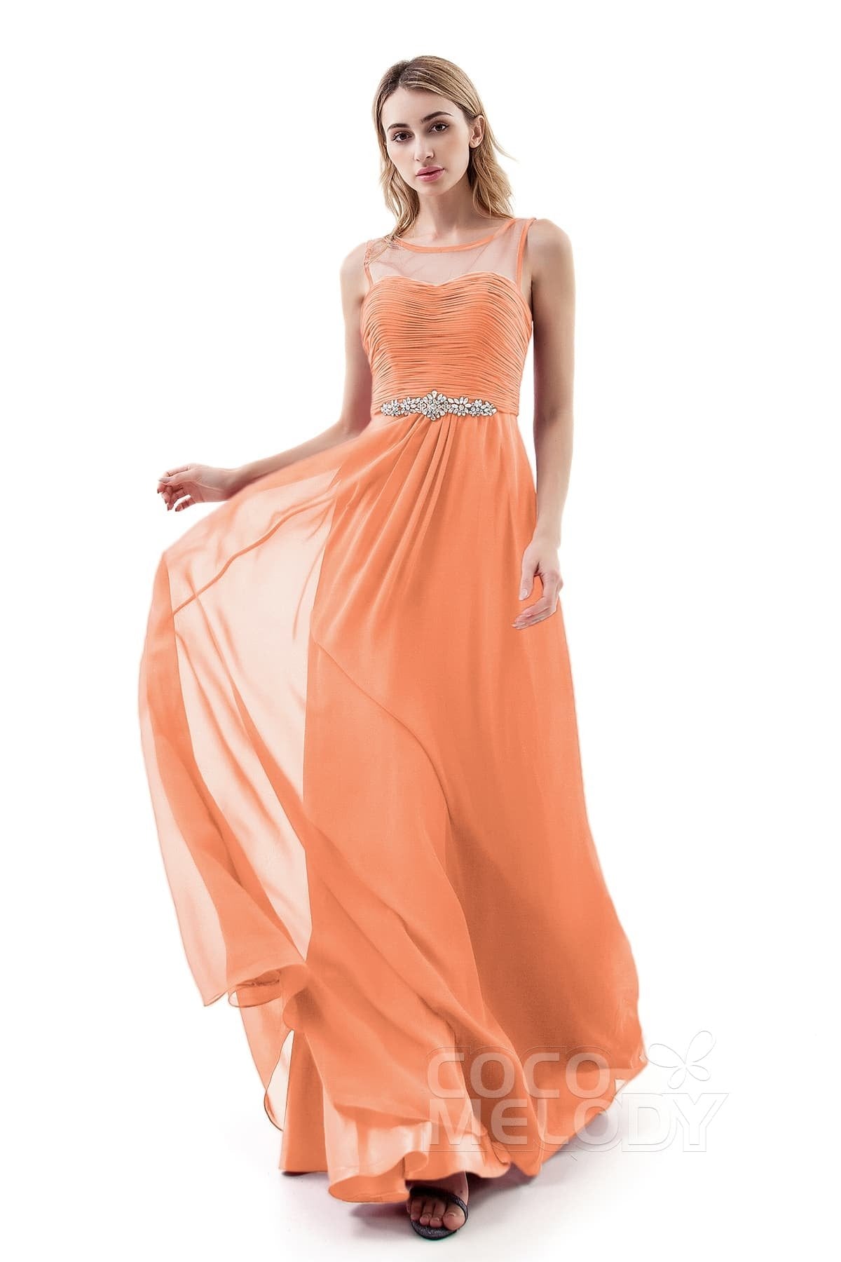 COCOMELODY A-Line Sweep-Brush Train Chiffon Dress PR3400 